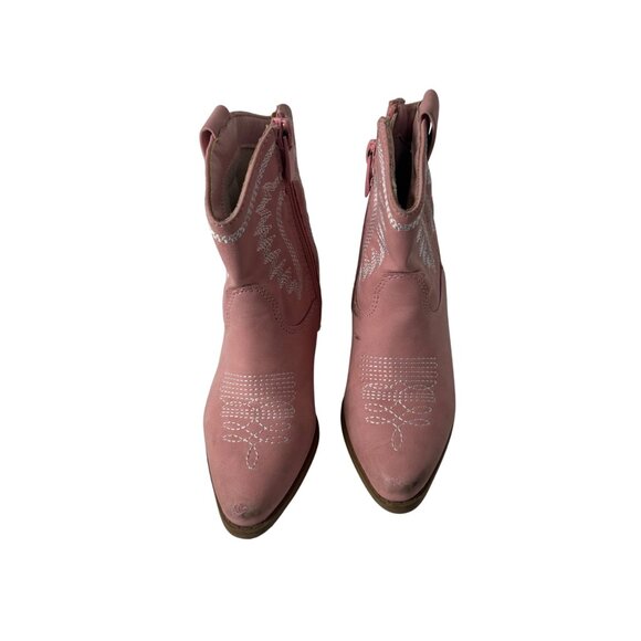 Girls Pink Western Cowboy Boots Size 6 With Silver Embroidery & Side Zippers - Picture 2 of 10